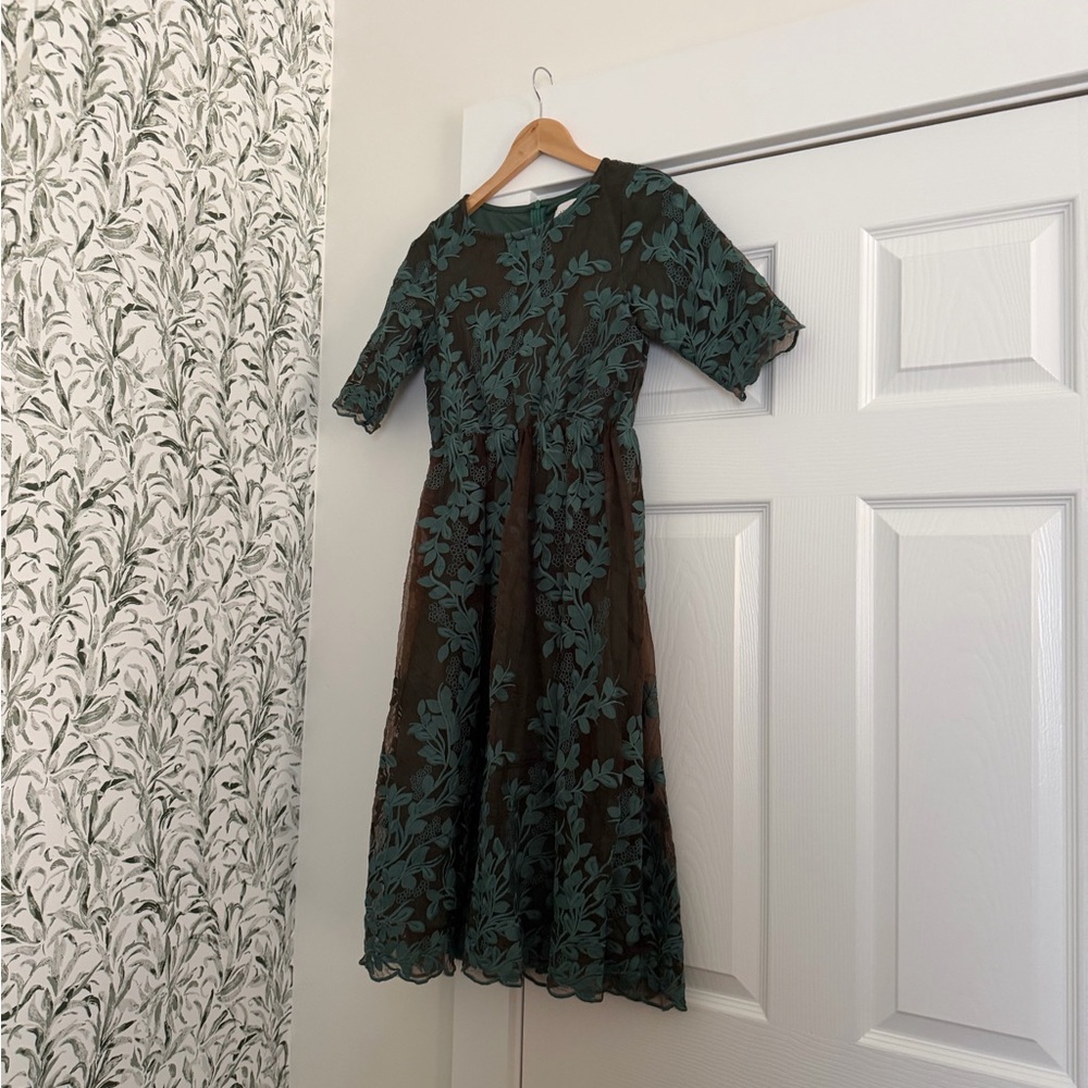 Green Embroidered Tulle Dress (JessaKae, XS)